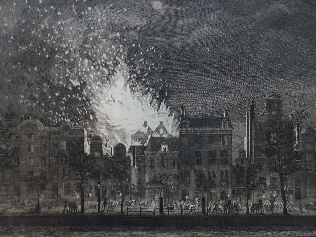 Ets brand schouwburg Amsterdam Keizersgracht Bogerts 1772, Stadsgezicht, Origineel, 1700 - 1799, Verzenden