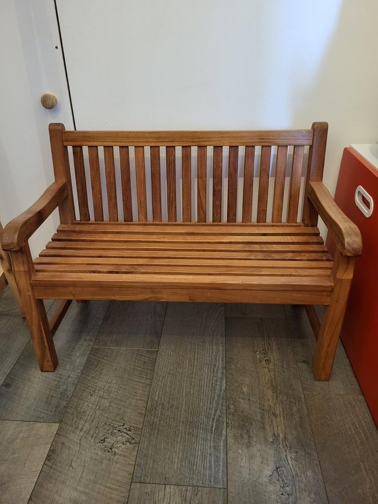 Teakhouten kinderbankje 75x40x56 cm, Huis en Inrichting, Stoelen, Ophalen, Twee, Bruin, Zo goed als nieuw