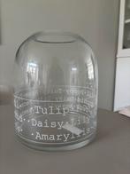 Glazen vaas met bloemennamen, Ophalen, Gebruikt, Overige kleuren, Glas