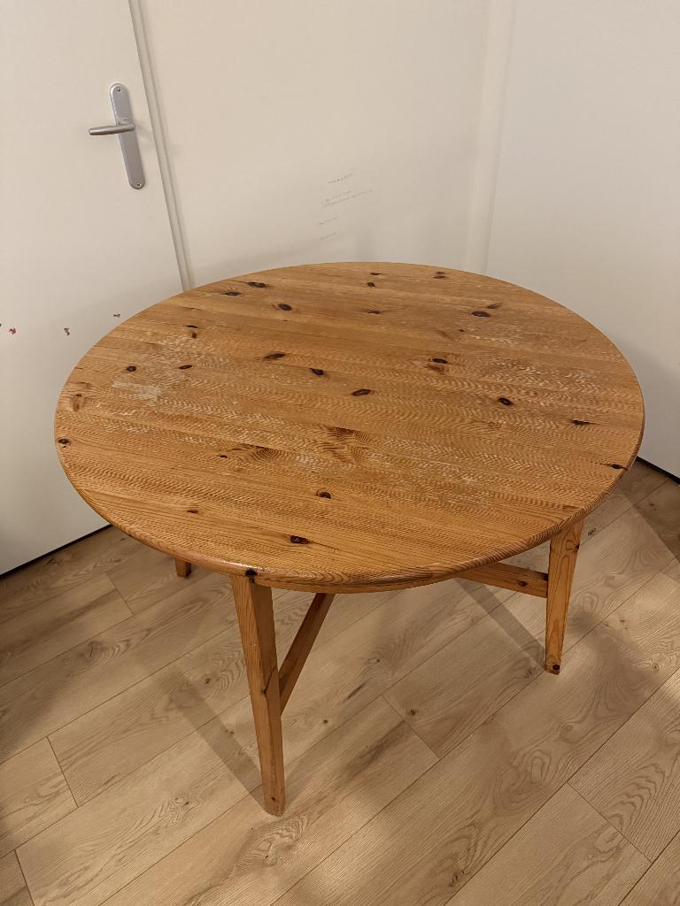 Houten tafel (rond, grenen), Huis en Inrichting, Ophalen, Gebruikt, Rond, Vijf personen of meer