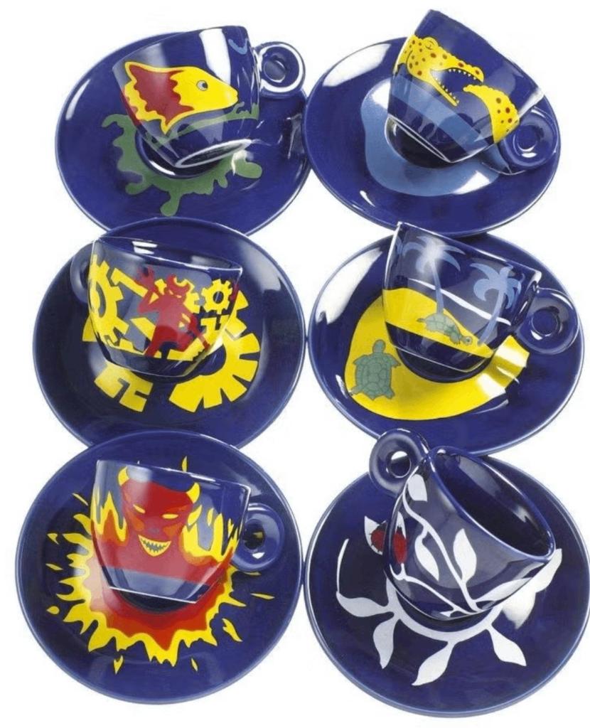 Set 6 Illy espresso kop & schotels, Ophalen of Verzenden, Zo goed als nieuw, Porselein, Kop en/of schotel