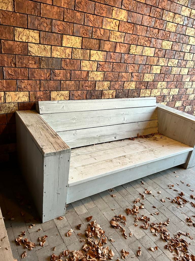 Houten witte tuinbank voor buiten, Tuin en Terras, Tuinbanken, Ophalen, Gebruikt, Hout
