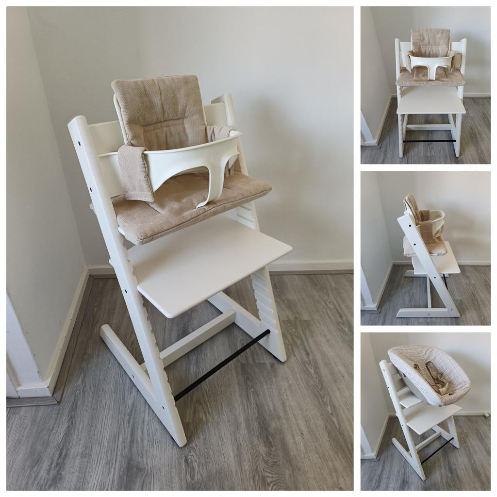Stokke Tripp Trapp wit+babyset, kussenset, newbornset, hoes, Kinderen en Baby's, Ophalen of Verzenden, Zo goed als nieuw, Stokke Tripp Trapp