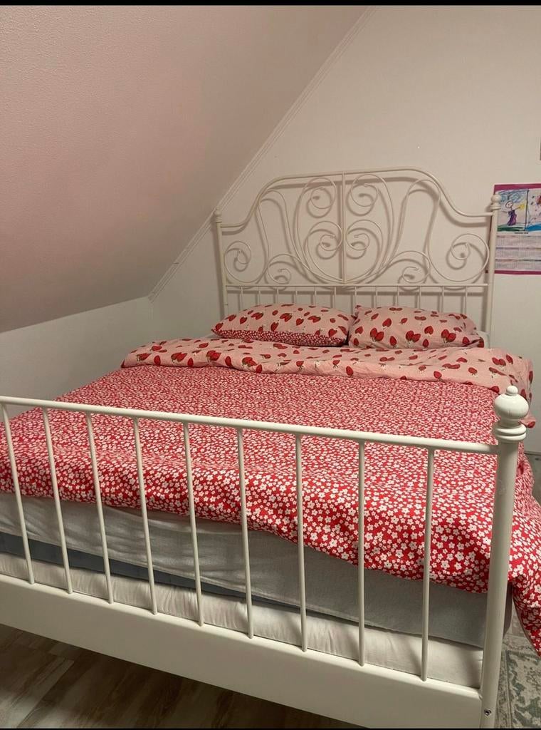 Ikea Learvik bed, Gebruikt, Wit, Tweepersoons, Hout