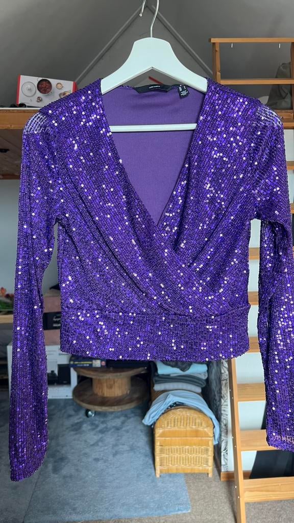 Paars glitter dames shirt, Ophalen, Paars, Zo goed als nieuw, Lange mouw