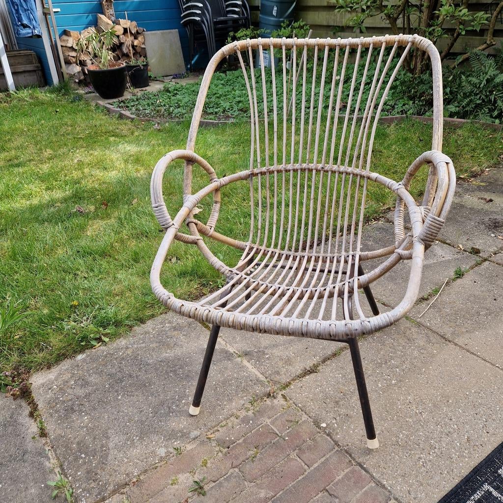 Vintage Rotan Stoeltje - Perfect voor Binnen of Buiten, Huis en Inrichting, Ophalen, Gebruikt, Overige kleuren, Metaal