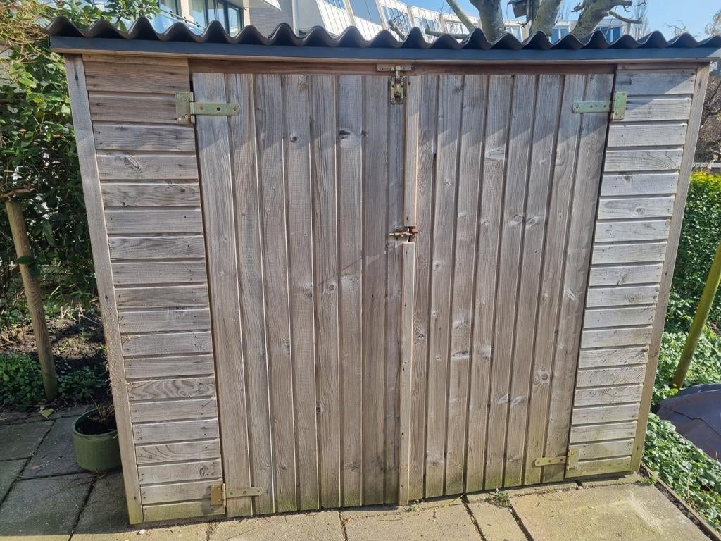 Compact houten schuurtje/tuinhuis voor 2 fietsen, Tuin en Terras, Tuinhuizen, Gebruikt, Schuur, Minder dan 200 cm, Zonder ramen