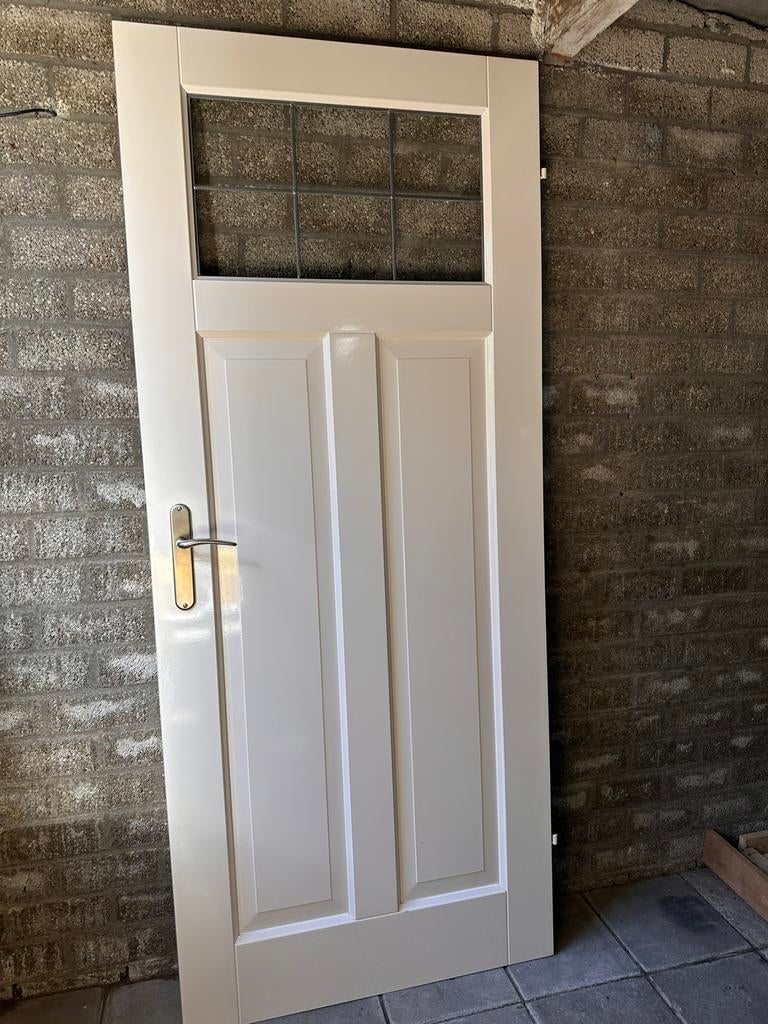 Klassieke Opdek Binnendeur met Glas-in-lood en Panelen, Ophalen, Gebruikt, 80 tot 100 cm, Binnendeur