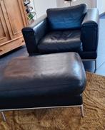 Lederen fauteuil met hokker, op stalen frame., Ophalen, Zo goed als nieuw, Rond, 50 tot 75 cm