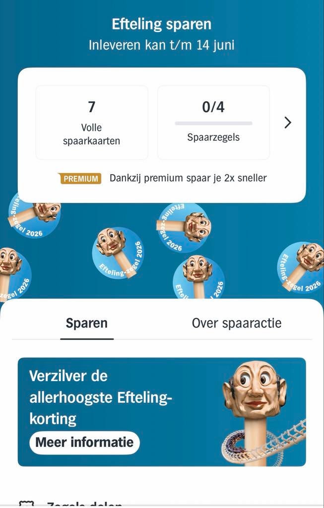 7 AH Efteling spaarkaarten - gratis via app, Verzamelen, Albert Heijn, Ophalen