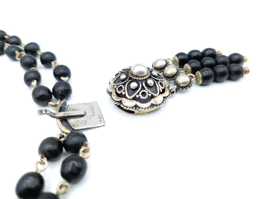 Ketting van gitten kralen op zilverdraad met zilveren sloten, Sieraden, Tassen en Uiterlijk, Antieke sieraden, Verzenden, Zilver