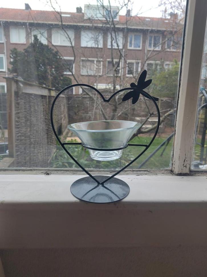 Hartvormige Kandelaar met Libelle Decoratie, Huis en Inrichting, Woonaccessoires | Kandelaars en Kaarsen, Zo goed als nieuw, Kandelaar