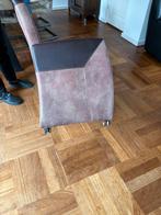 6 Taupe Microleder Eetkamerstoelen met Wieltjes, Gebruikt, Bruin, Leer, Ophalen of Verzenden