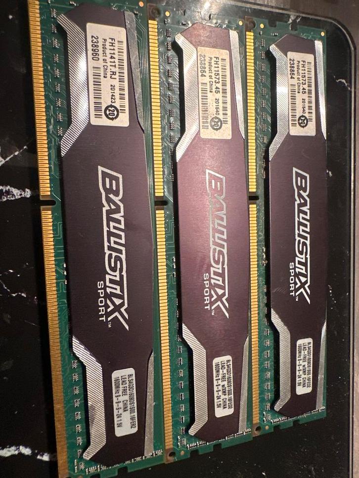 3x 4GB Ballistix Sport DDR3 RAM Geheugen 1600MHz, Computers en Software, RAM geheugen, Gebruikt, Desktop, 4 GB, DDR3, Ophalen of Verzenden