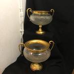 Kristallen bokalen op messing voet (2), Ophalen of Verzenden