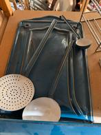 Antiek emaille keukengerei set - blauw met goud, Ophalen of Verzenden