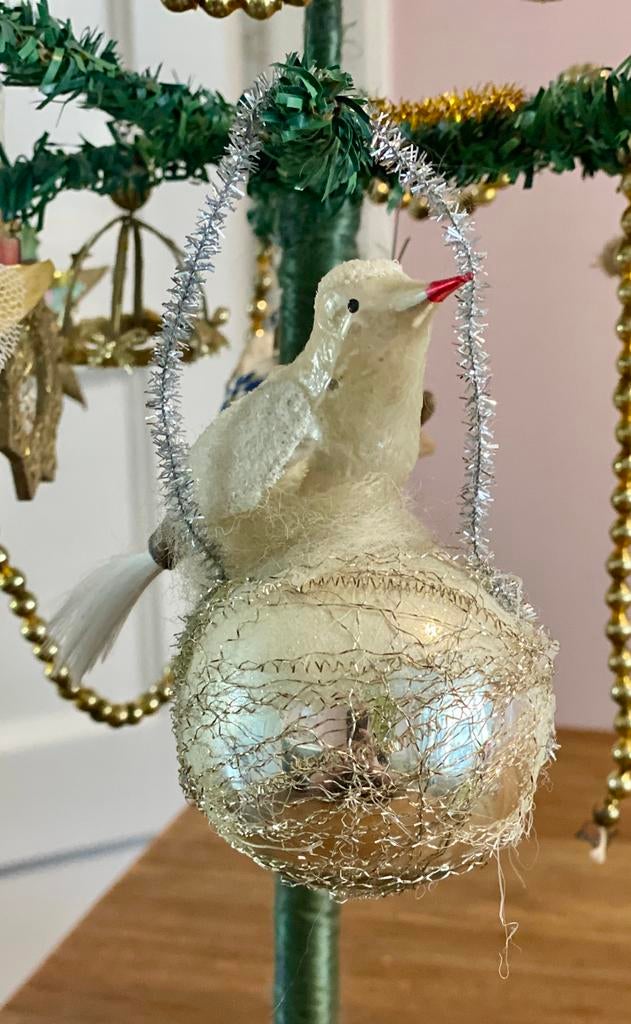 Antiek kerstvogeltje glas oude kerstversiering, Ophalen of Verzenden, Gebruikt