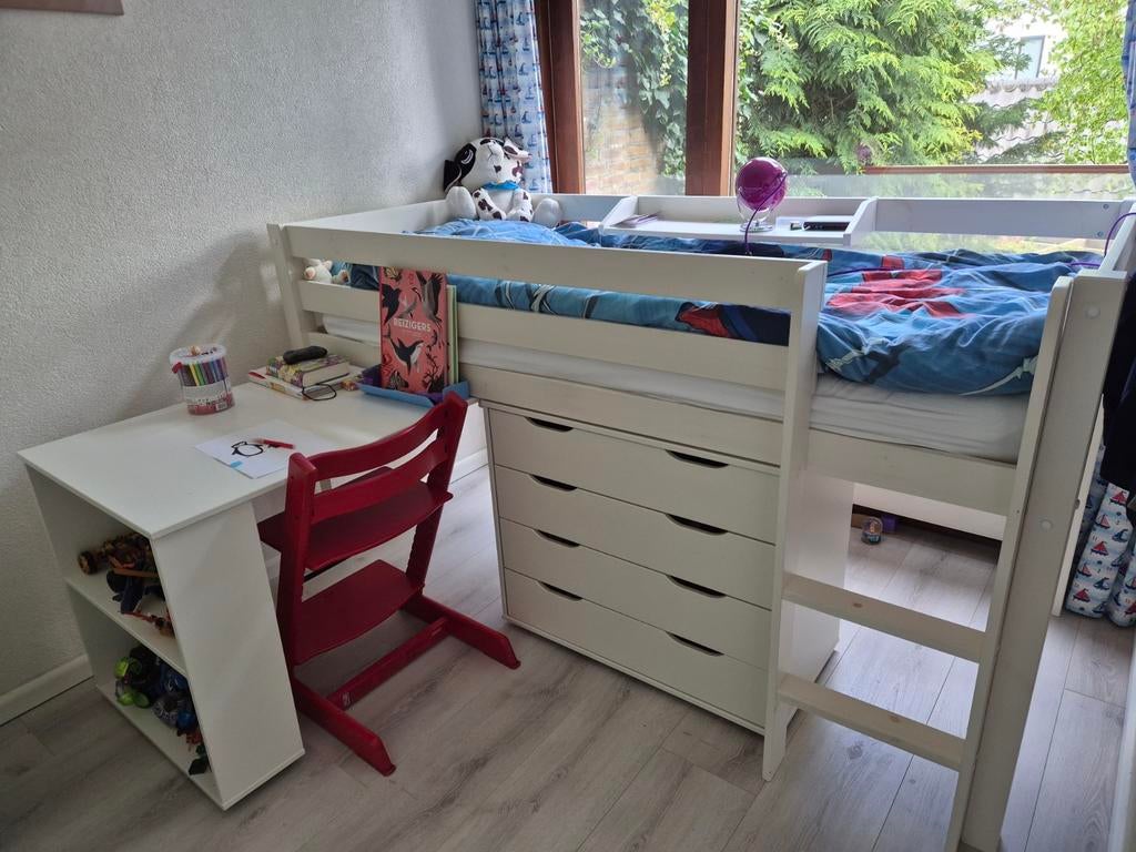 Halfhoogslaper met bureau en ladekast, Ophalen, Gebruikt, Halfhoogslaper