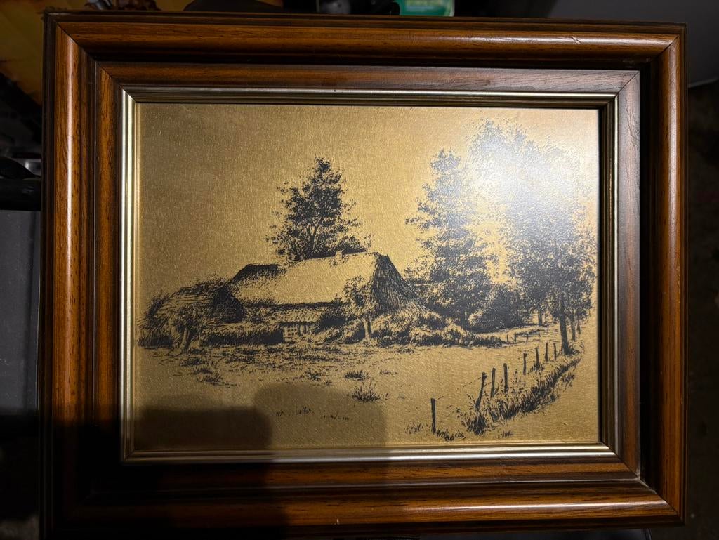 Goudkleurige litho., Antiek en Kunst, Kunst | Schilderijen | Klassiek, Ophalen of Verzenden