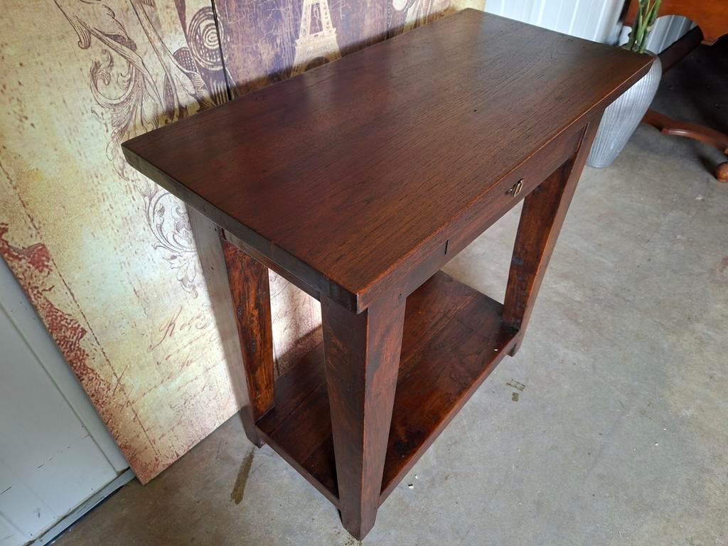 Klassieke eiken sidetable, haltafel, wandconsole., Ophalen of Verzenden, Zo goed als nieuw, 25 tot 50 cm