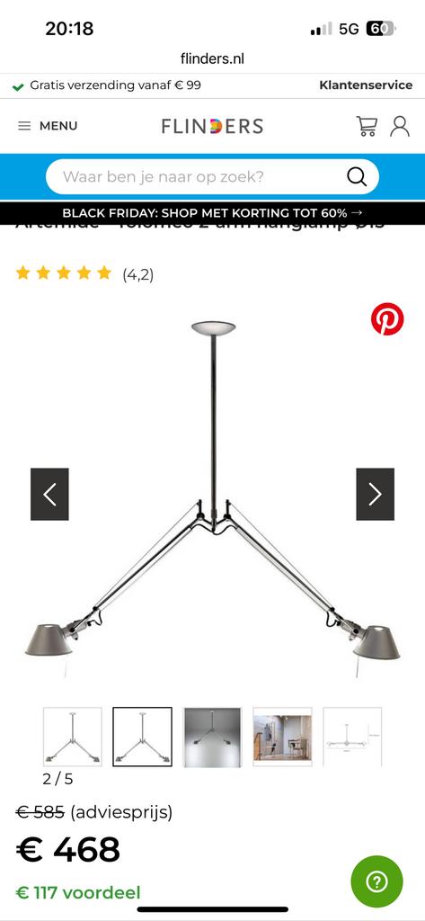Artimide Tolomeo Sospensione, Ophalen, Zo goed als nieuw, Metaal, 75 cm of meer