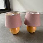 Kleine bedlampje met lampenkapjes roze vintage 2 stuks, Ophalen, ., 2de hands, Rond