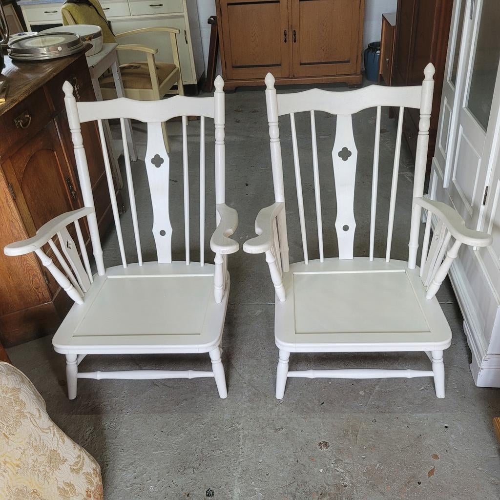 2 Brocante vintage oude houten eiken fauteuils stoelen, Antiek en Kunst, Ophalen