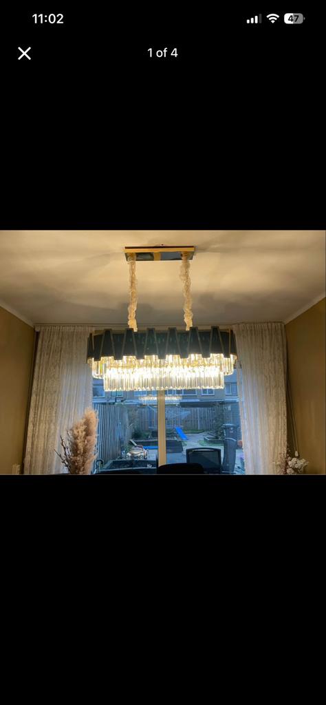Moderne kristallen hanglamp - Zwart en goud, Ophalen of Verzenden, Zo goed als nieuw, Glas