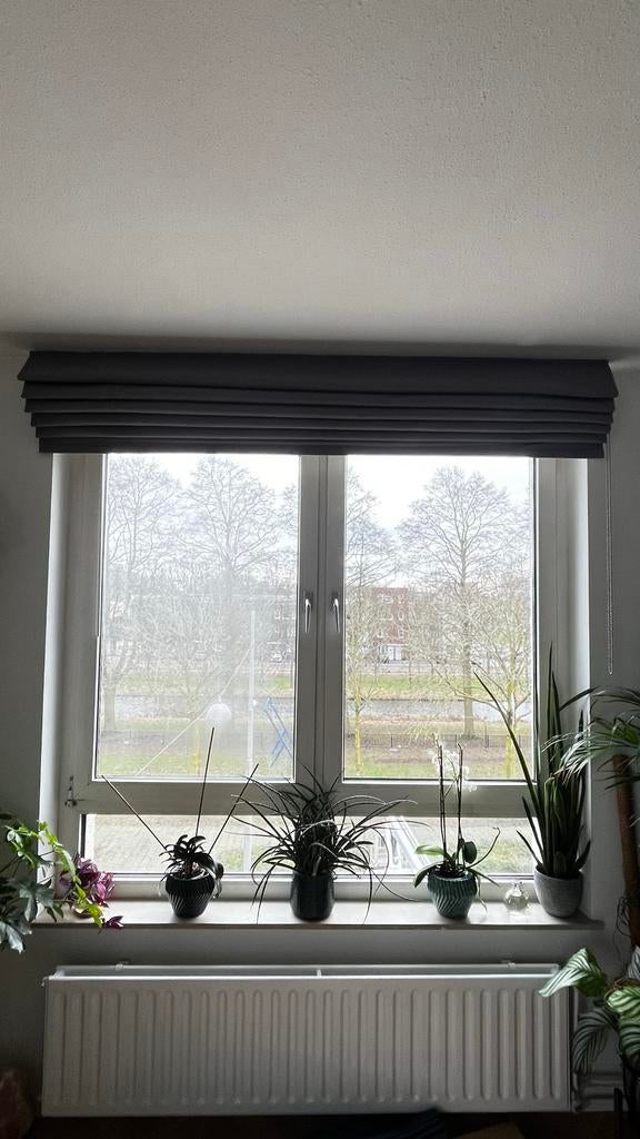 Grijze vouwgordijn, Ophalen, Gebruikt, 150 tot 200 cm, Grijs