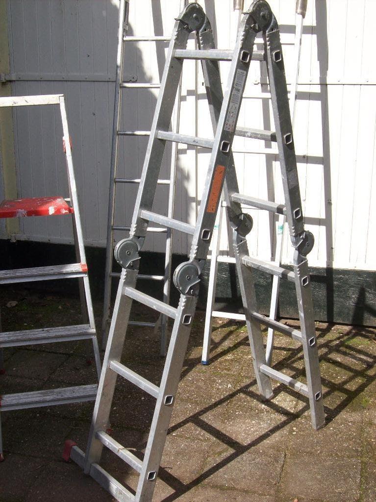 vouwladder tot 340cm uitklapbaar met platform, Gebruikt, Ophalen of Verzenden, Ladder, Opvouwbaar of Inschuifbaar