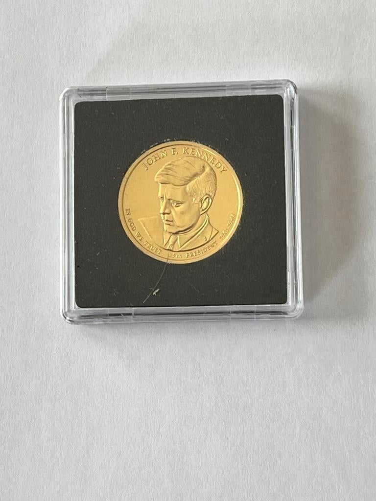 Munt van John F. Kennedy Presidential Dollar uit 2015, Postzegels en Munten, Verzenden, België, Goud