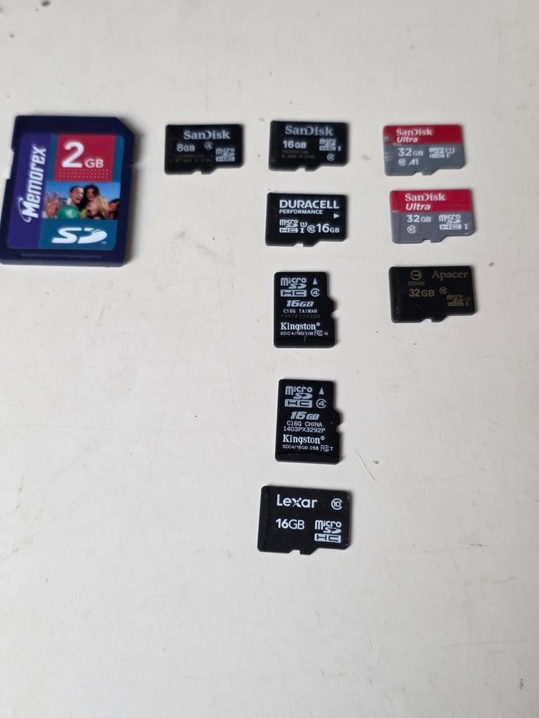 Diverse SD- en MicroSD-geheugenkaarten, Ophalen, SD, Gebruikt, SanDisk, Kingston, Duracell, Lexar, Apacer, Memorex