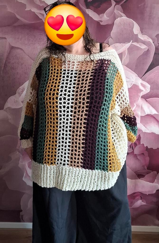 Gehaakte trui creme multicolor, Wendy, Wit, Trui of Vest, Nieuw