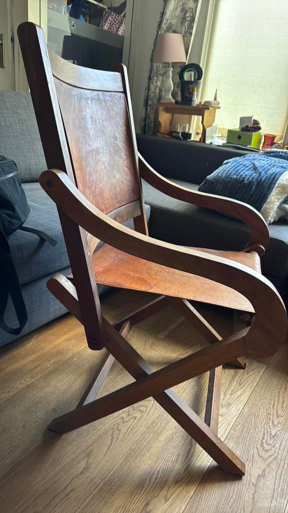 Lederen leren klapstoel regisseurs heren comfort stoel, Antiek en Kunst, Ophalen of Verzenden
