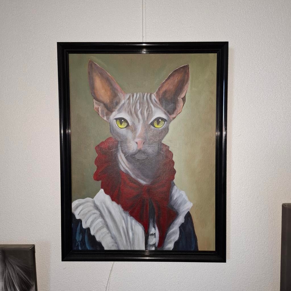 Schilderij 'De Barones' - Kat in kostuum, Ophalen of Verzenden