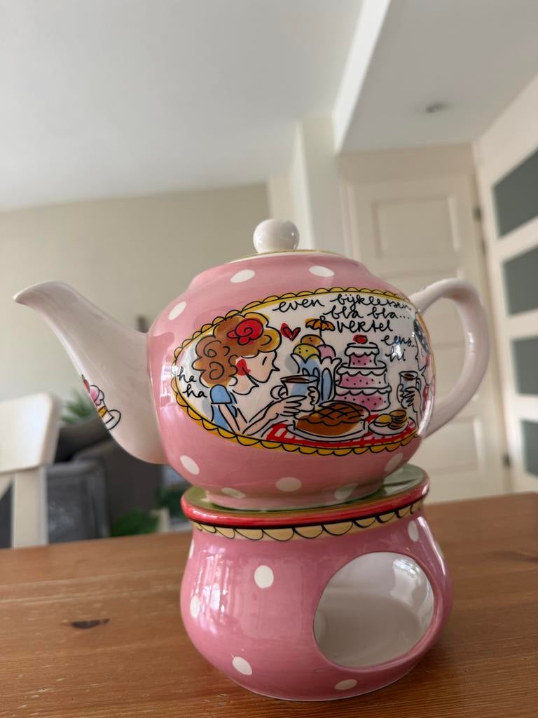 Blond Amsterdam theepot met theelicht - Roze met stippen, Blond Amsterdam, Keramiek, Overige typen, Ophalen of Verzenden