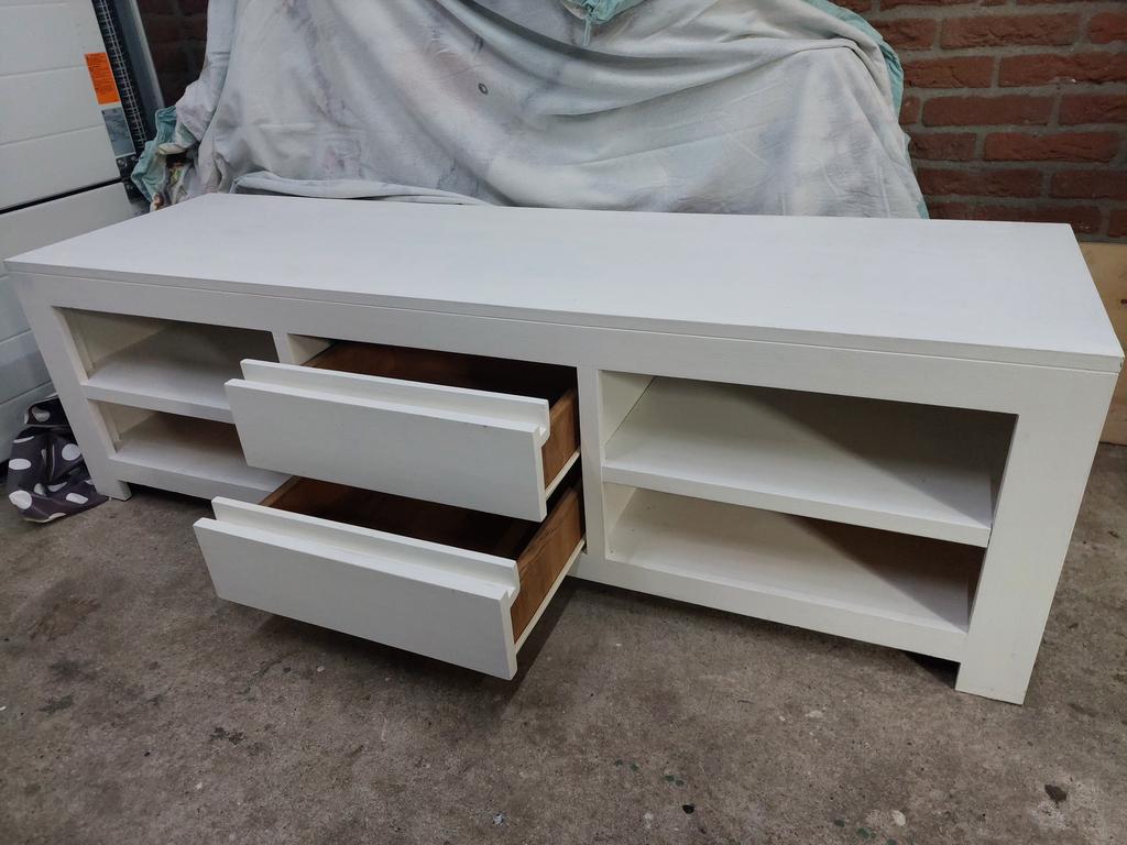 Tv meubel, Ophalen, 150 tot 200 cm, Teakhout, Zo goed als nieuw