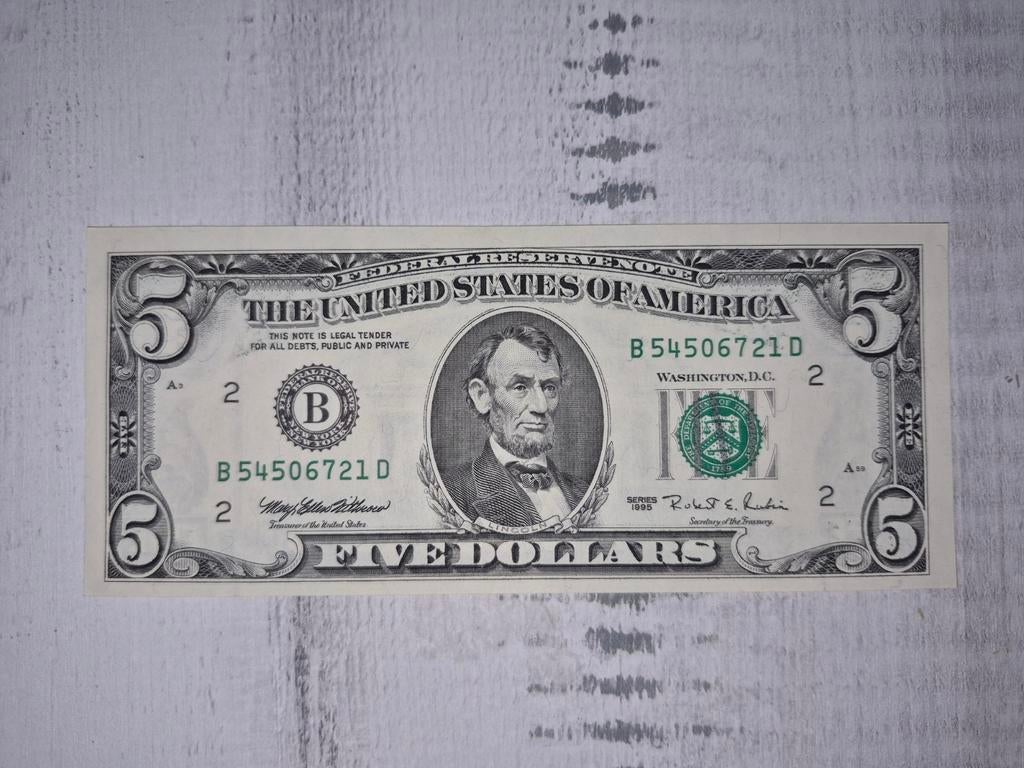 Amerika bankbiljet  5 dollar 1995 UNC, Postzegels en Munten, Bankbiljetten | Amerika, Ophalen of Verzenden, Noord-Amerika