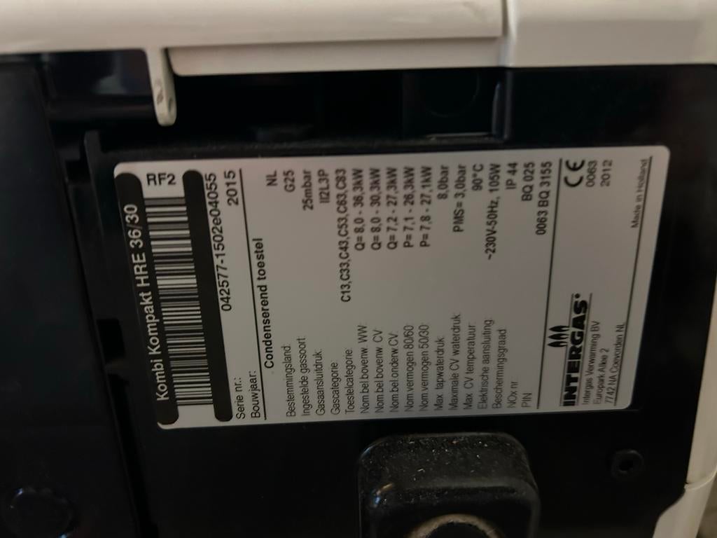 Intergas Kompakt HRE 30/36 CW5 HR-ketel uit 2015, Ophalen, 30 tot 80 cm, Gebruikt, Hoog rendement (Hr)