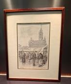Ingelijste prent Anton Pieck Markt Middelburg stadhuis, Antiek en Kunst, Kunst | Etsen en Gravures, Ophalen of Verzenden