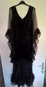 Sinister fluwelen gothic jurk met kanten vleermuismouwen, Zwart, Maat 42/44 (L), Ophalen of Verzenden, Zo goed als nieuw