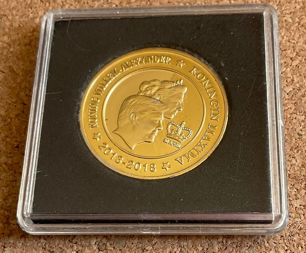 Penning Koning Willem Alexander Koningin Maxima 2013 - 2018, Postzegels en Munten, Penningen en Medailles, Ophalen of Verzenden