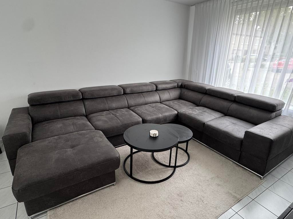 Halfledere hoekbank/slaapbank met opbergruimte, Huis en Inrichting, Banken | Complete zithoeken, Zo goed als nieuw, Ophalen of Verzenden