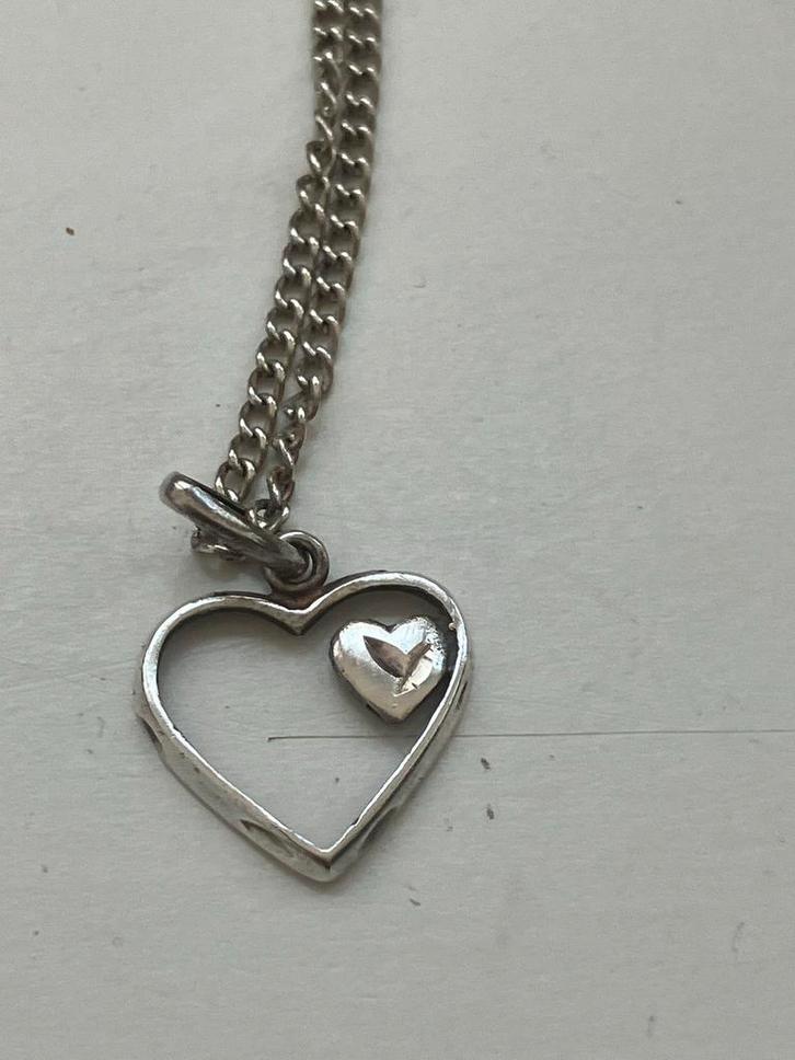 Vintage Zilveren (925) Ketting met Hartje Hanger, Sieraden, Tassen en Uiterlijk, Kettingen, Gebruikt, Zilver, Met hanger, Ophalen of Verzenden