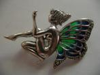 Een mooie Zilveren Elf Vlinder Broche met Glas Emaille, Sieraden, Tassen en Uiterlijk, Antieke sieraden, Verzenden, Zilver, Broche