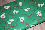 Rol vintage 100% katoen stof - groen kerst poes lint #4599, Ophalen of Verzenden, 30 tot 120 cm, Katoen, Groen