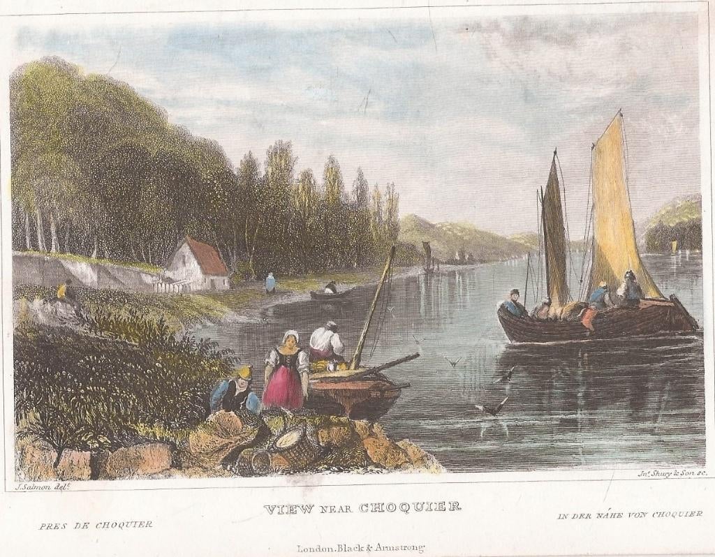 Gezicht bij Chokier View near Choquier staalgravure 1830, Antiek en Kunst, 10 cm, Origineel, 1800 - 1899, Stadsgezicht