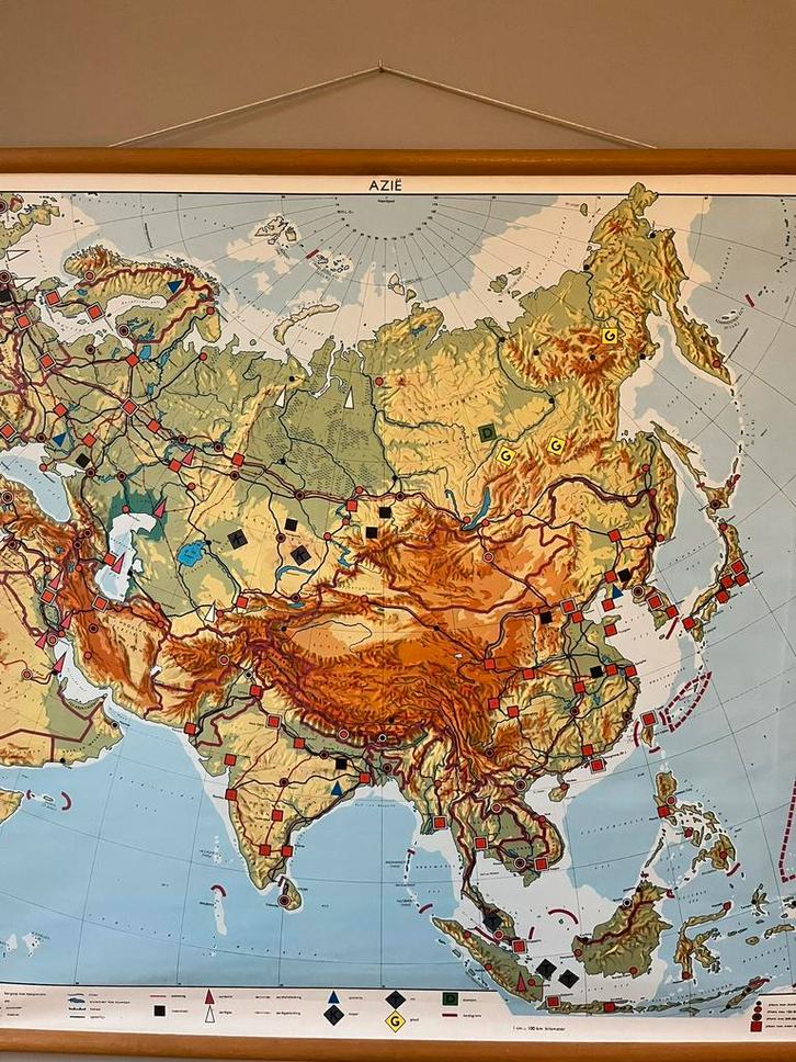 Schoolplaat Azië uit 1970, Antiek en Kunst, Antiek | Schoolplaten, Aardrijkskunde, Ophalen