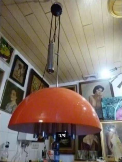 vintage Harvey Guzzini space age katrol lamp space age, Ophalen, Gebruikt, Metaal, Space age