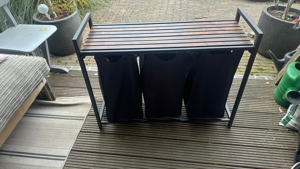 Wasmand met 3 vakken en houten blad, Huis en Inrichting, Kasten | Overige, Ophalen, Gebruikt